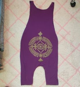J White Purple and Gold Funky Harem Graphic Romper Onesie 80s